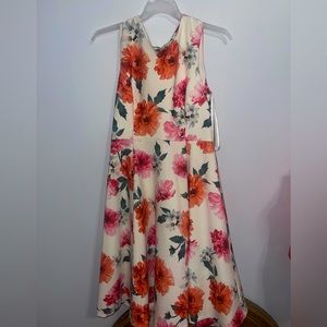 Women’s 12 Bouffont Calvin Klein Dress Bright Pink Orange Floral Cream